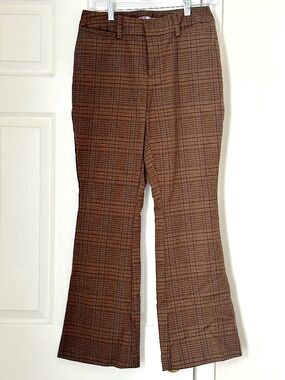 Women's Urban Outfitters Glen Plaid Trousers Flare size 6 Academia Brown Black